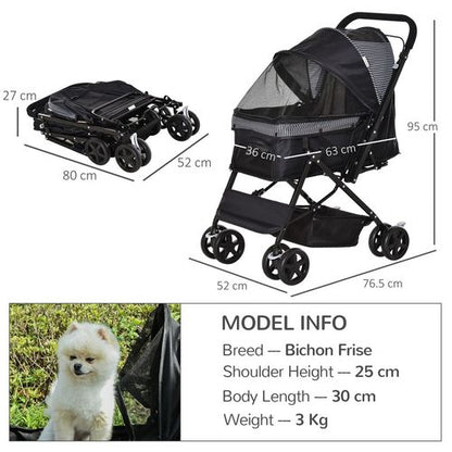 PawHut Foldable Dog Stroller with Reversible Handle - Travel in Style!