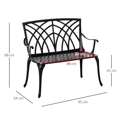 Outsunny Ergonomic 2-Seater Cast Aluminium Garden Loveseat with Stylish Armrests