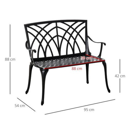 Outsunny Ergonomic 2-Seater Cast Aluminium Garden Loveseat with Stylish Armrests