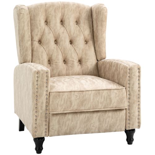 Vintage Chic Manual Reclining Armchair with Footrest - Retro Beige Elegance