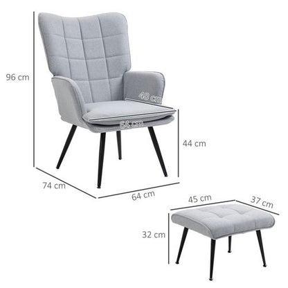 Modern HOMCOM Armchair & Footstool Set - Luxe Comfort in Light Grey