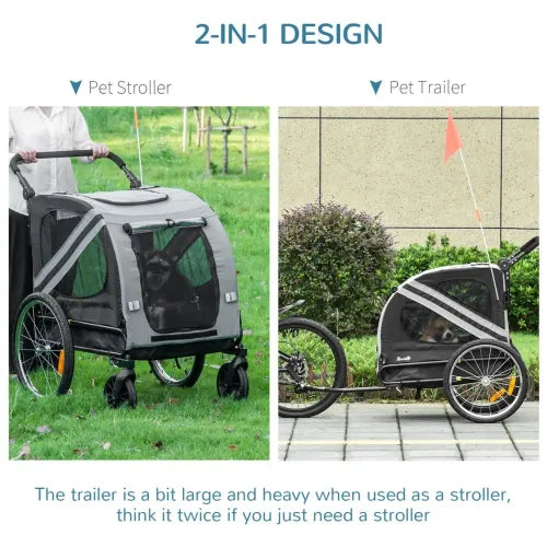 Ultimate 2-in-1 Dog Bike Trailer & Stroller - Gray with Safety Features