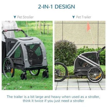 Ultimate 2-in-1 Dog Bike Trailer & Stroller - Gray with Safety Features