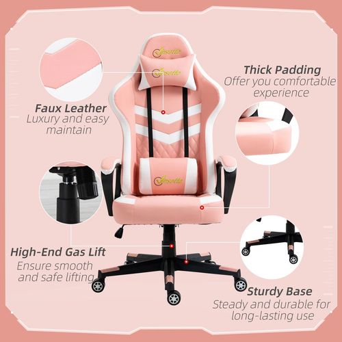 Vinsetto Pink Racing Gaming Chair: Ergonomic Comfort & Style with Lumbar Support