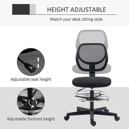 Vinsetto Adjustable Draughtsman Office Chair with Footrest - Black Elegance
