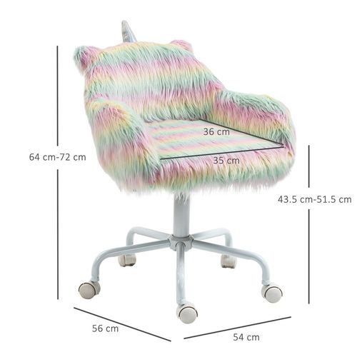 Vinsetto Unicorn Desk Chair - Fluffy Faux Fur Home Office Chair with Armrests