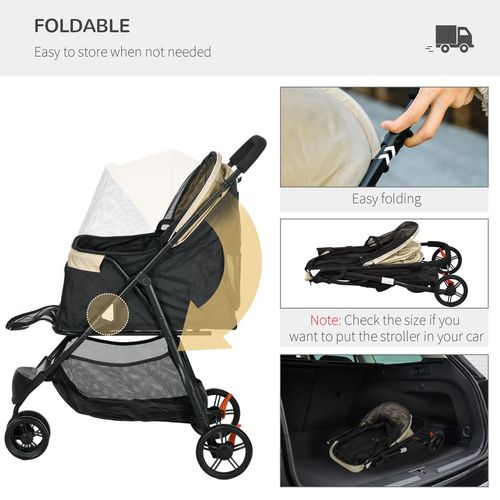 PawHut Khaki Pet Stroller: Ultimate Comfort for XS Dogs & Cats with Rain Cover