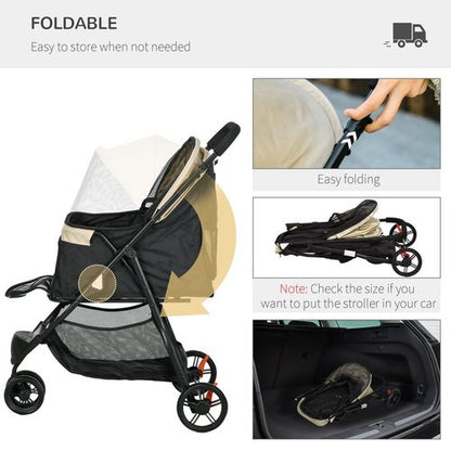 PawHut Khaki Pet Stroller: Ultimate Comfort for XS Dogs & Cats with Rain Cover