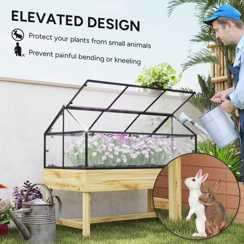 Outsunny Raised Garden Bed with Polycarbonate Panel, Natural