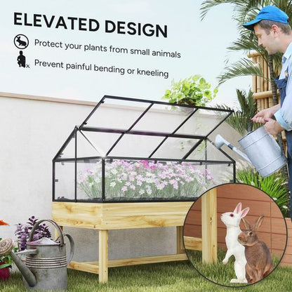 Outsunny Raised Garden Bed with Polycarbonate Panel, Natural