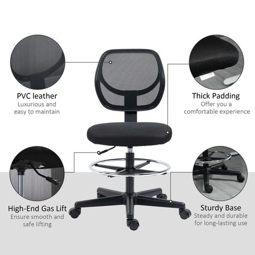 Vinsetto Adjustable Draughtsman Office Chair with Footrest - Black Elegance