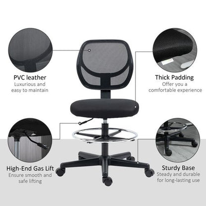 Vinsetto Adjustable Draughtsman Office Chair with Footrest - Black Elegance