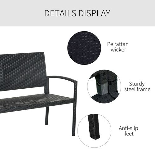 Outsunny Stylish Black Rattan 2-Seater Garden Bench - Perfect for Relaxing Outdoors