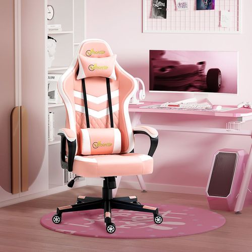 Vinsetto Pink Racing Gaming Chair: Ergonomic Comfort & Style with Lumbar Support