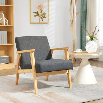 Modern Retro Upholstered Armchair with Rubber Wood Legs - Dark Grey Comfort
