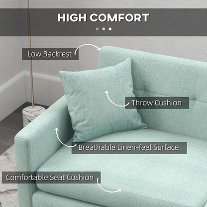 Modern HOMCOM 2-Seater Sofa: Stylish Fabric Couch with Wood Legs & Cushions