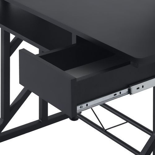 Compact Modern Home Office Desk with Sliding Tray & Elevated Shelf - Black