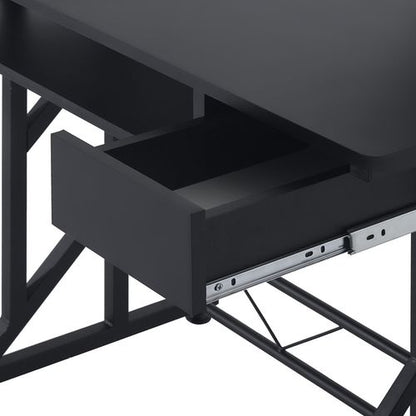 Compact Modern Home Office Desk with Sliding Tray & Elevated Shelf - Black