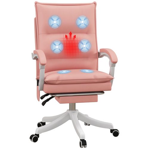 Vinsetto Pink Faux Leather Massage Office Chair with Heat & Footrest