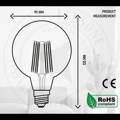 Vintage Edison LED Light Bulb 5-Pack, G95 8W E27 - Antique Charm & Modern Efficiency