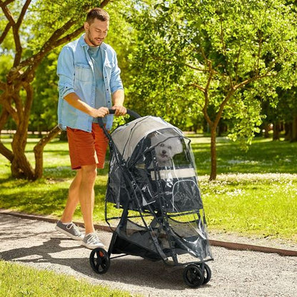 PawHut Khaki Pet Stroller: Ultimate Comfort for XS Dogs & Cats with Rain Cover