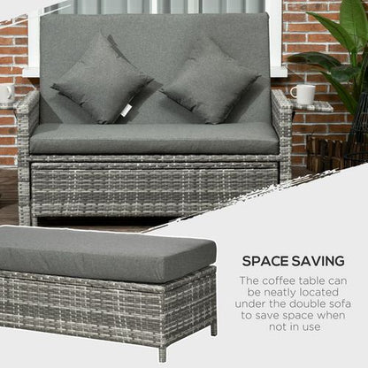 Outsunny Adjustable Rattan Daybed Set: 2-Seater Patio Lounger & Storage Stool