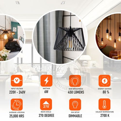 5-Pack Dimmable Vintage E27 LED Bulbs - Warm White 2700K Ambiance Lighting