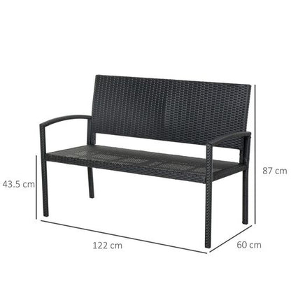 Outsunny Stylish Black Rattan 2-Seater Garden Bench - Perfect for Relaxing Outdoors