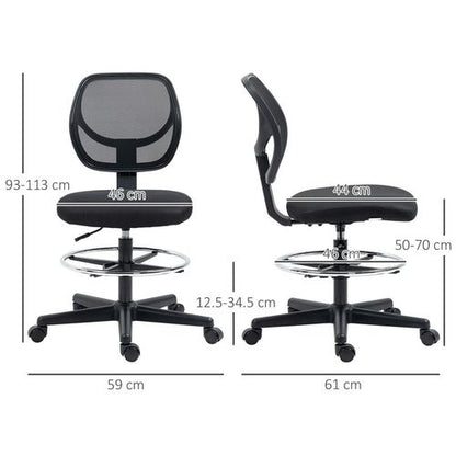 Vinsetto Adjustable Draughtsman Office Chair with Footrest - Black Elegance