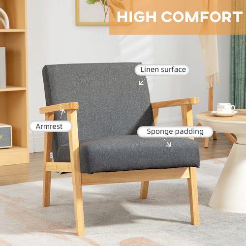 Modern Retro Upholstered Armchair with Rubber Wood Legs - Dark Grey Comfort