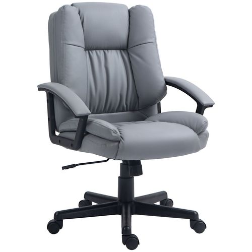 Modern HOMCOM Faux Leather Mid Back Office Chair – Stylish Comfort in Light Grey