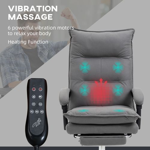 Vinsetto Heated Vibration Massage Office Chair with Footrest - Grey Comfort
