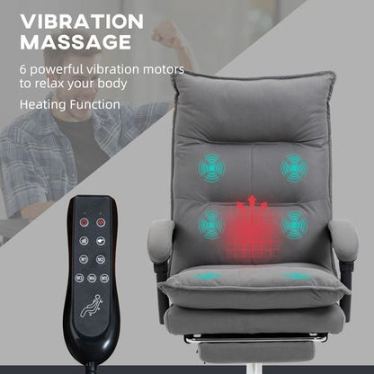 Vinsetto Heated Vibration Massage Office Chair with Footrest - Grey Comfort