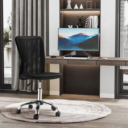 Ergonomic Armless Office Chair with Mesh Back & Adjustable Height - 5 Wheels