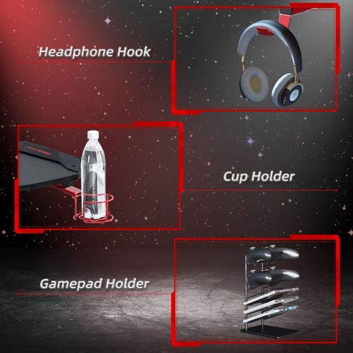 Ultimate Gaming Desk: Cup Holder, Headphone Hook & Ergonomic Design