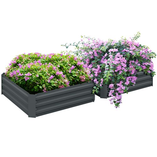 Outsunny Set of 2 Raised Garden Bed Galvanised Planter Box Easy Setup Dark Grey