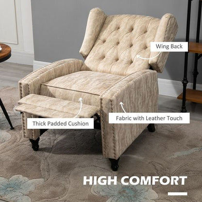 Vintage Chic Manual Reclining Armchair with Footrest - Retro Beige Elegance