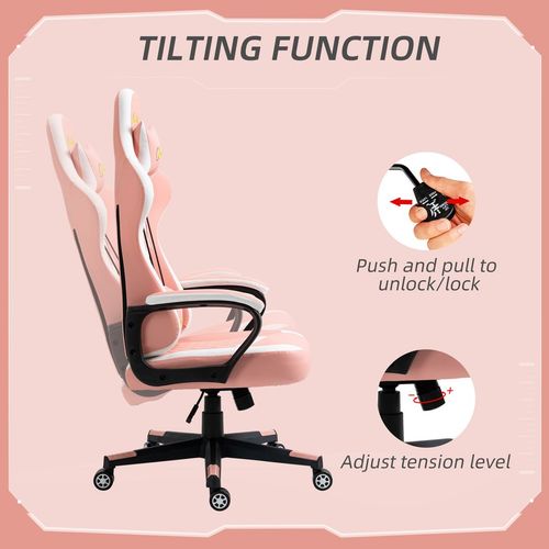 Vinsetto Pink Racing Gaming Chair: Ergonomic Comfort & Style with Lumbar Support