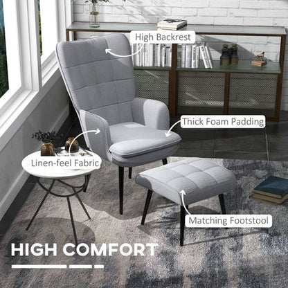 Modern HOMCOM Armchair & Footstool Set - Luxe Comfort in Light Grey