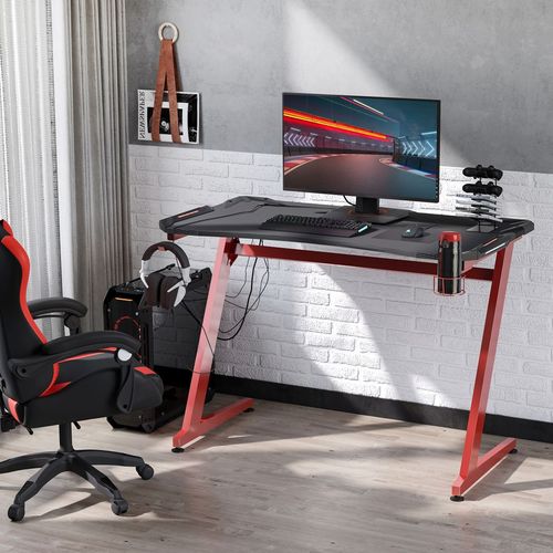 Ultimate Gaming Desk: Cup Holder, Headphone Hook & Ergonomic Design