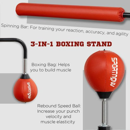 SportNow Freestanding Punching Bag with Reflex Bar & Adjustable Speed Balls
