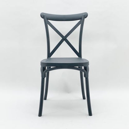 Stackable Grey Plastic French Cross-Back Chair - Modern & Versatile Comfort