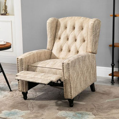 Vintage Chic Manual Reclining Armchair with Footrest - Retro Beige Elegance