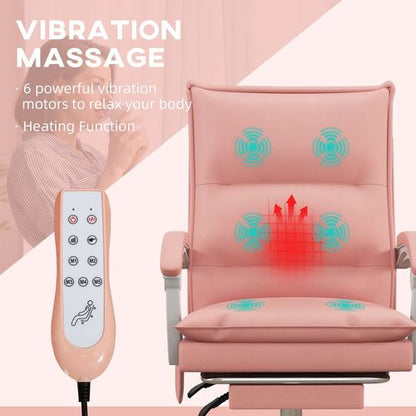 Vinsetto Pink Faux Leather Massage Office Chair with Heat & Footrest
