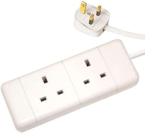 Pro Elec 2m Dual Port White Extension Lead - 13A Power, CE Marked