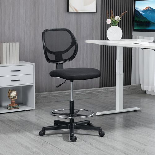 Vinsetto Adjustable Draughtsman Office Chair with Footrest - Black Elegance